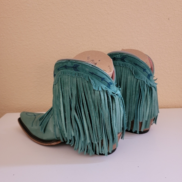 Junk Gypsy by Lane Spitfire Teal Fringe Leather Western Ankle Boots size 7 - Picture 5 of 9